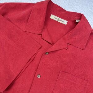 Tommy Bahama Mens Large Red Silk Camp Shirt Hawaiian Pineapple Print Jacquard